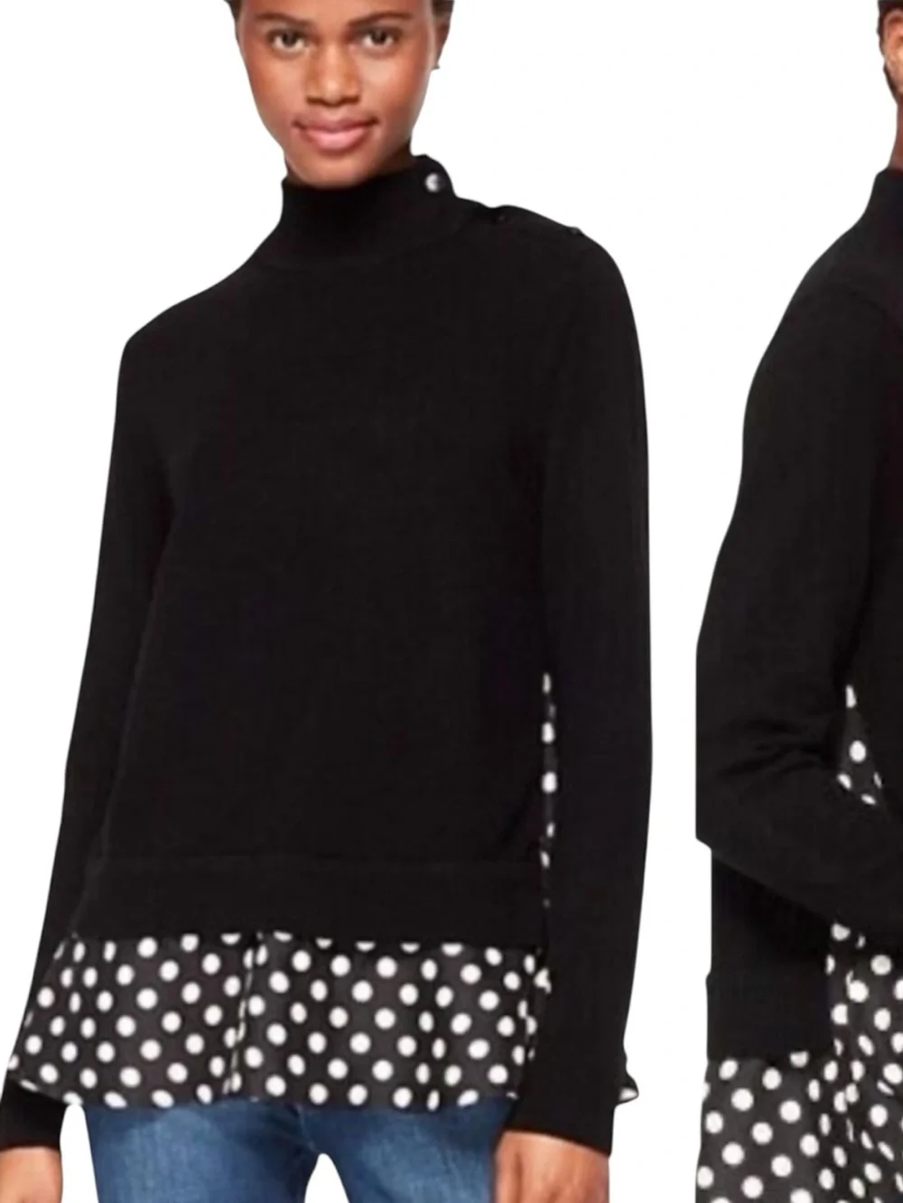 KATE SPADE Black Turtleneck Sweater with Polka Dot